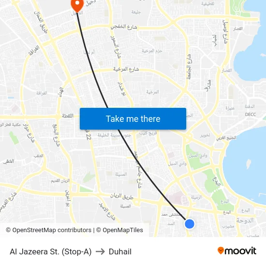 Al Jazeera St. (Stop-A) to Duhail map