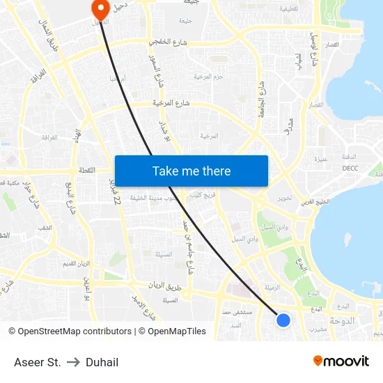 Aseer St. to Duhail map