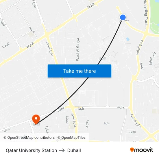 Qatar University Station to Duhail map