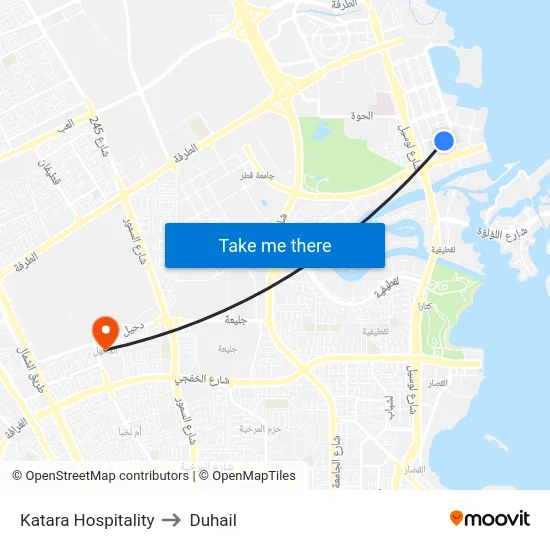 Katara Hospitality to Duhail map