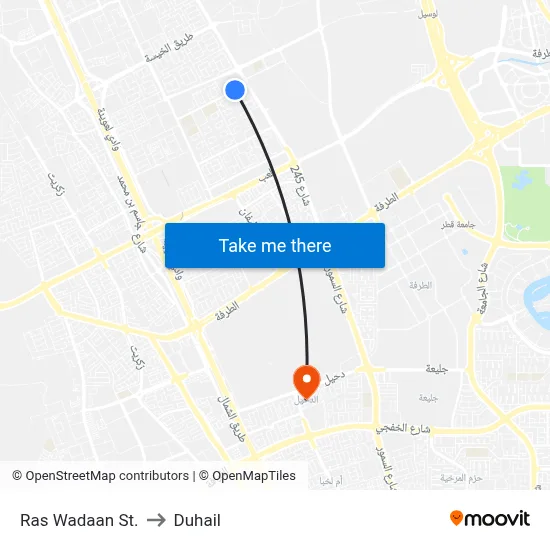 Ras Wadaan St. to Duhail map