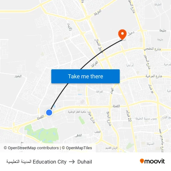 المدينة التعليمية Education City to Duhail map