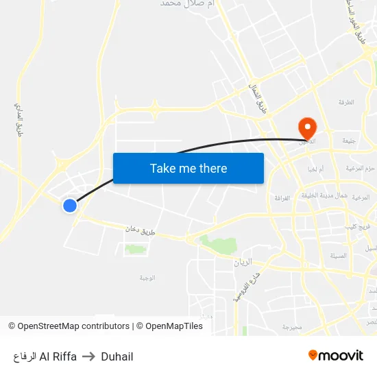 الرفاع Al Riffa to Duhail map