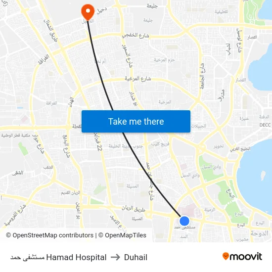 مستشفى حمد Hamad Hospital to Duhail map
