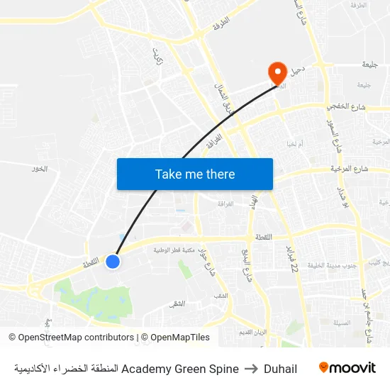 المنطقة الخضراء الأكاديمية Academy Green Spine to Duhail map