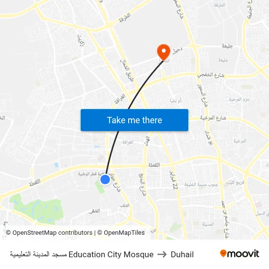 مسجد المدينة التعليمية Education City Mosque to Duhail map