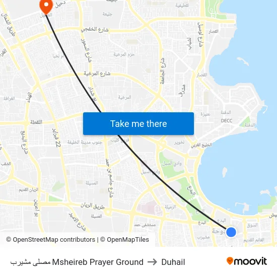 مصلى مشيرب Msheireb Prayer Ground to Duhail map