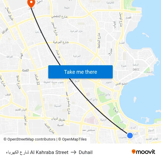 Al Kahraba Street to Duhail map
