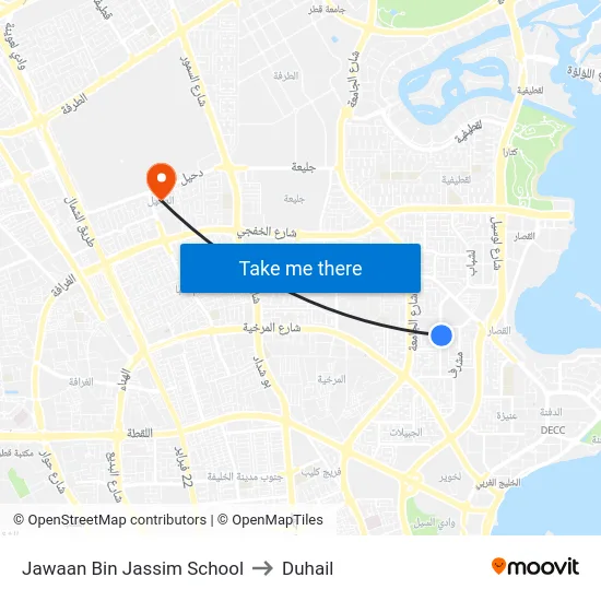 Jawaan Bin Jassim School to Duhail map