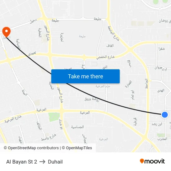 Al Bayan St 2 to Duhail map