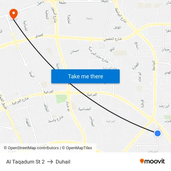 Al Taqadum St 2 to Duhail map