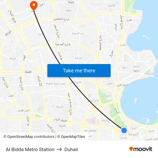 Al Bidda Metro Station to Duhail map