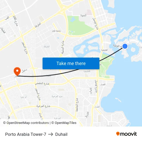 Porto Arabia Tower-7 to Duhail map