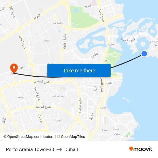Porto Arabia Tower-30 to Duhail map