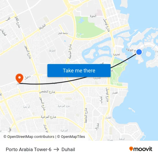 Porto Arabia Tower-6 to Duhail map