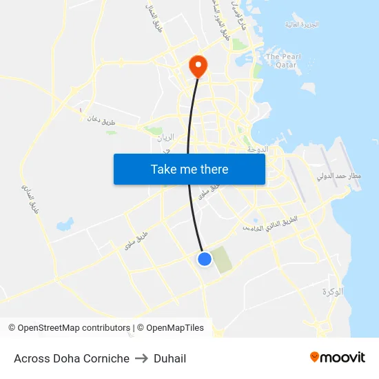 Across Doha Corniche to Duhail map