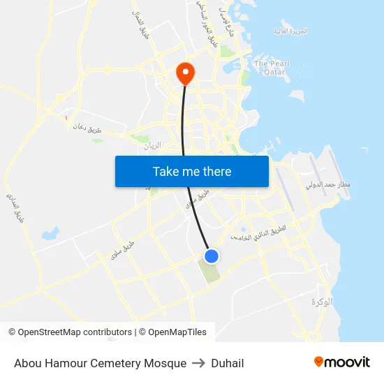 Abou Hamour Cemetery Mosque to Duhail map