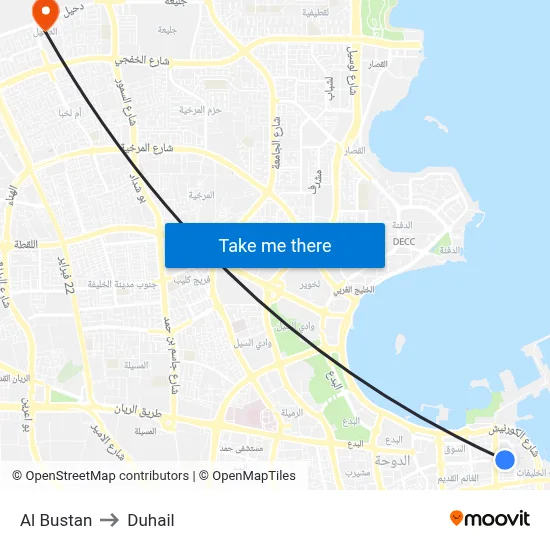 Al Bustan to Duhail map