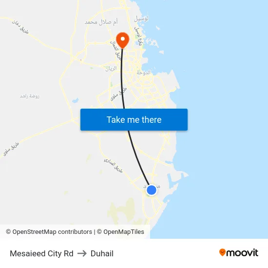 Mesaieed City Rd to Duhail map
