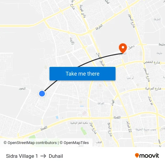 Sidra Village 1 to Duhail map