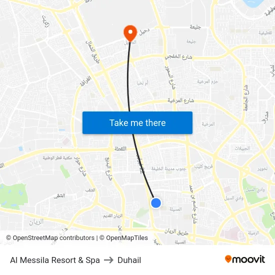 Al Messila Resort & Spa to Duhail map