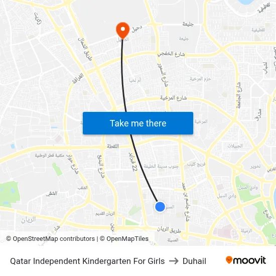 Qatar Independent Kindergarten For Girls to Duhail map