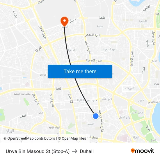 Urwa Bin Masoud St.(Stop-A) to Duhail map