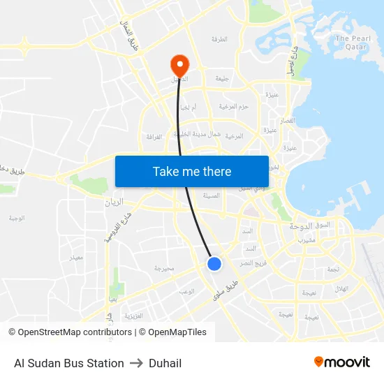Al Sudan Bus Station to Duhail map