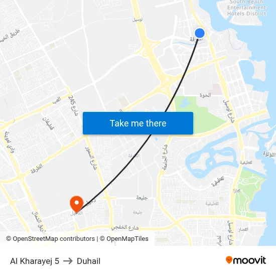 Al Kharayej 5 to Duhail map