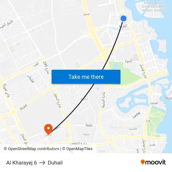 Al Kharayej 6 to Duhail map