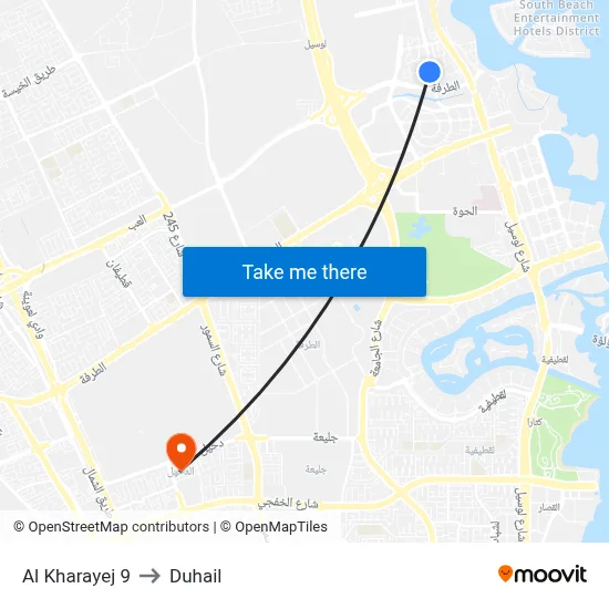 Al Kharayej 9 to Duhail map