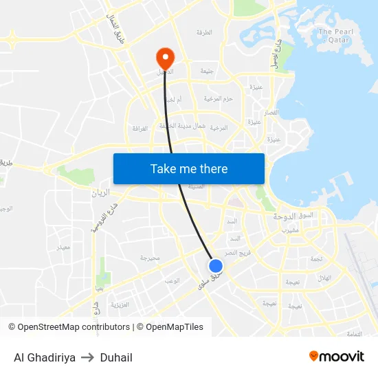 Al Ghadiriya to Duhail map