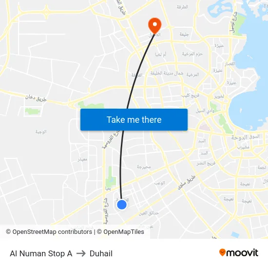 Al Numan Stop A to Duhail map