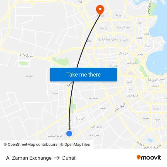 Al Zaman Exchange to Duhail map