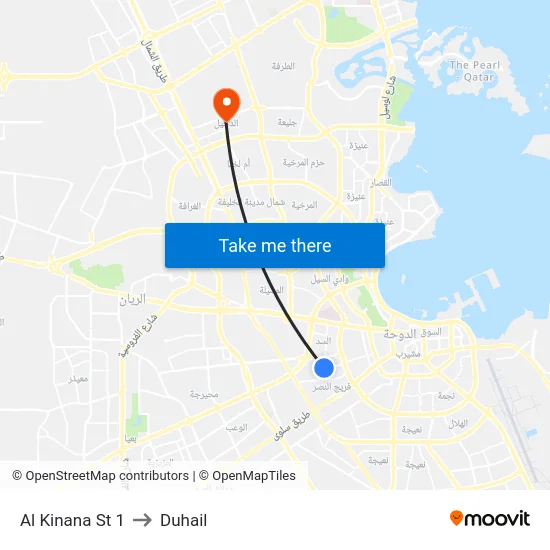 Al Kinana St 1 to Duhail map