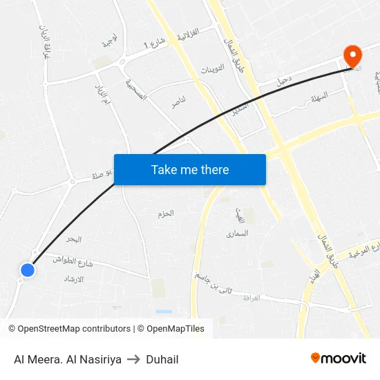 Al Meera. Al Nasiriya to Duhail map