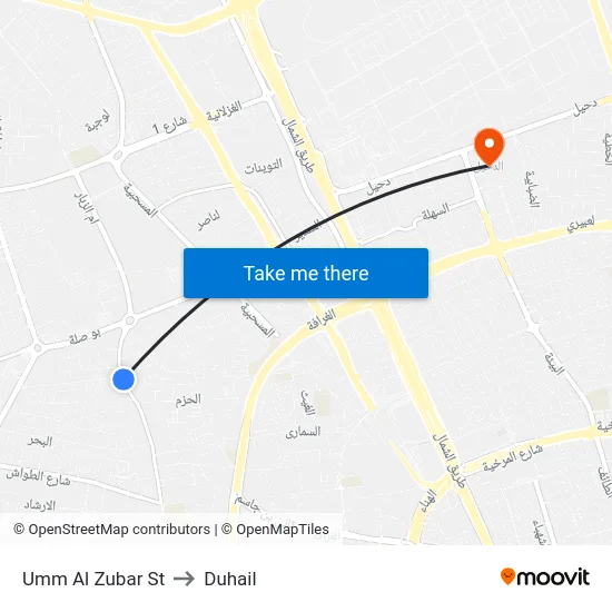 Umm Al Zubar St to Duhail map