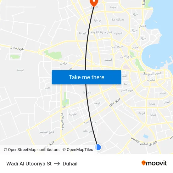 Wadi Al Utooriya St to Duhail map