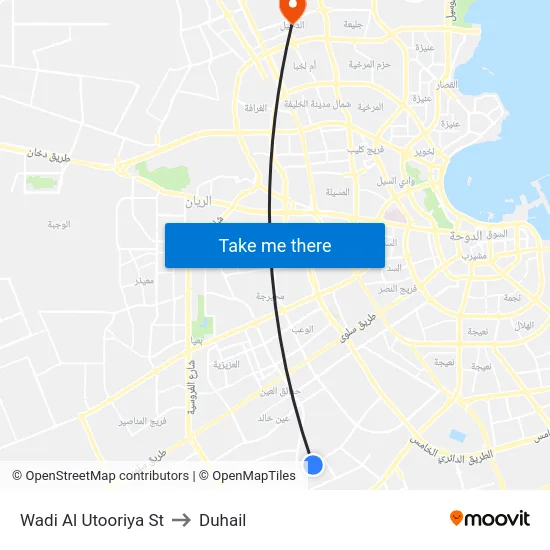 Wadi Al Utooriya St to Duhail map