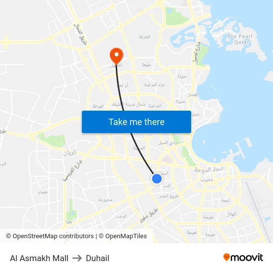 Al Asmakh Mall to Duhail map