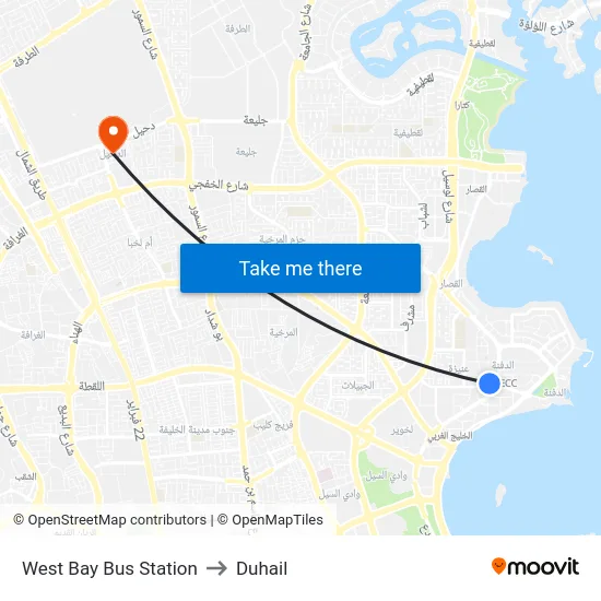 West Bay Bus Station to Duhail map