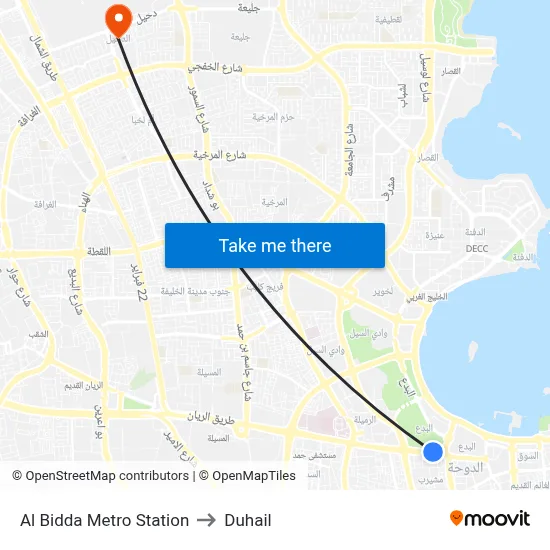 Al Bidda Metro Station to Duhail map