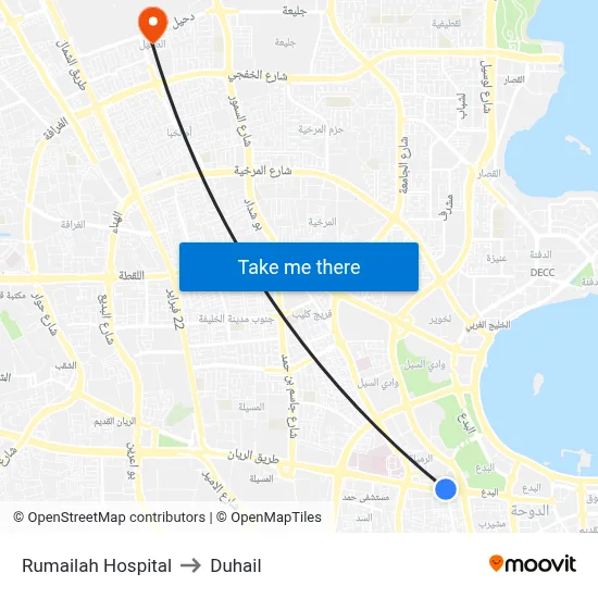 Rumailah Hospital to Duhail map