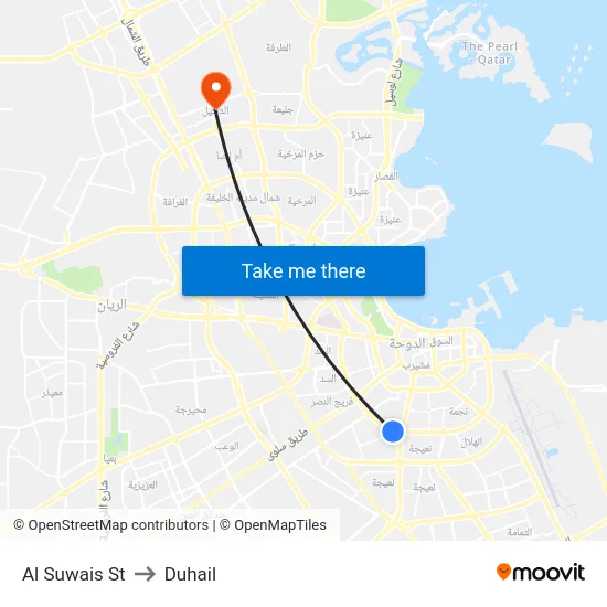 Al Suwais St to Duhail map