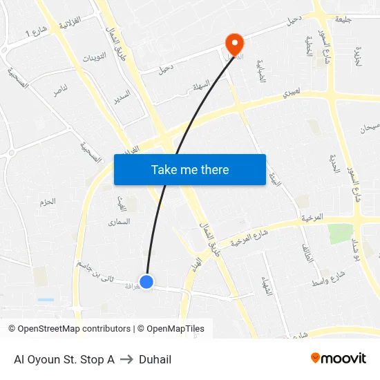 Al Oyoun St. Stop A to Duhail map