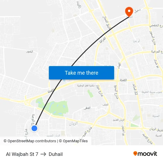 Al Wajbah Street 7 to Duhail map