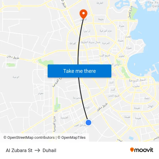 Al Zubara St to Duhail map