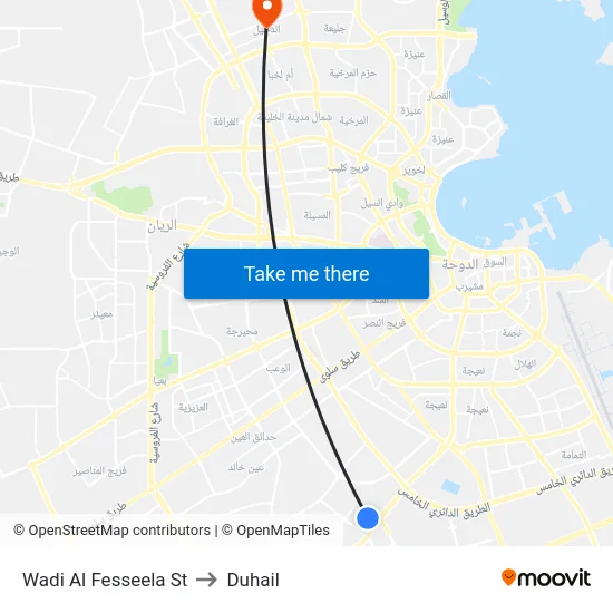 Wadi Al Fesseela St to Duhail map