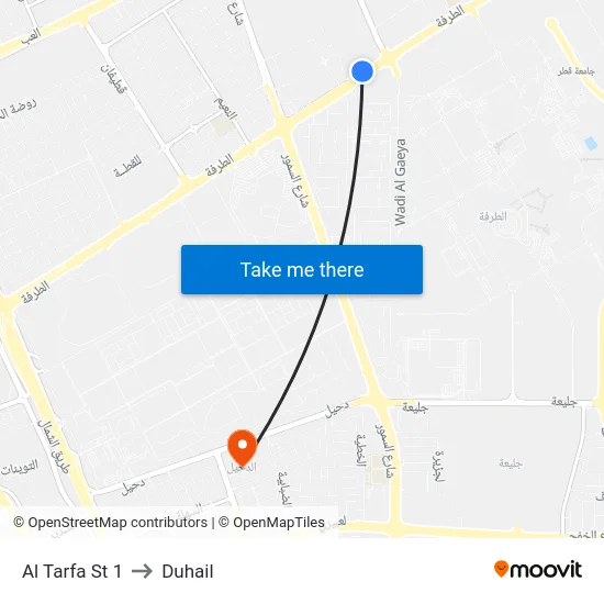 Al Tarfa St 1 to Duhail map