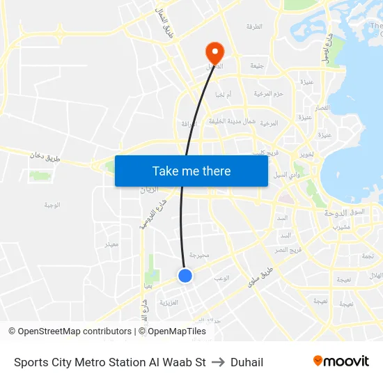 Sports City Metro Station Al Waab St to Duhail map